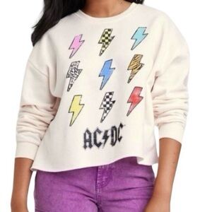 AC/DC Cropped Lightning Graphic Crewneck Sweatshirt XS